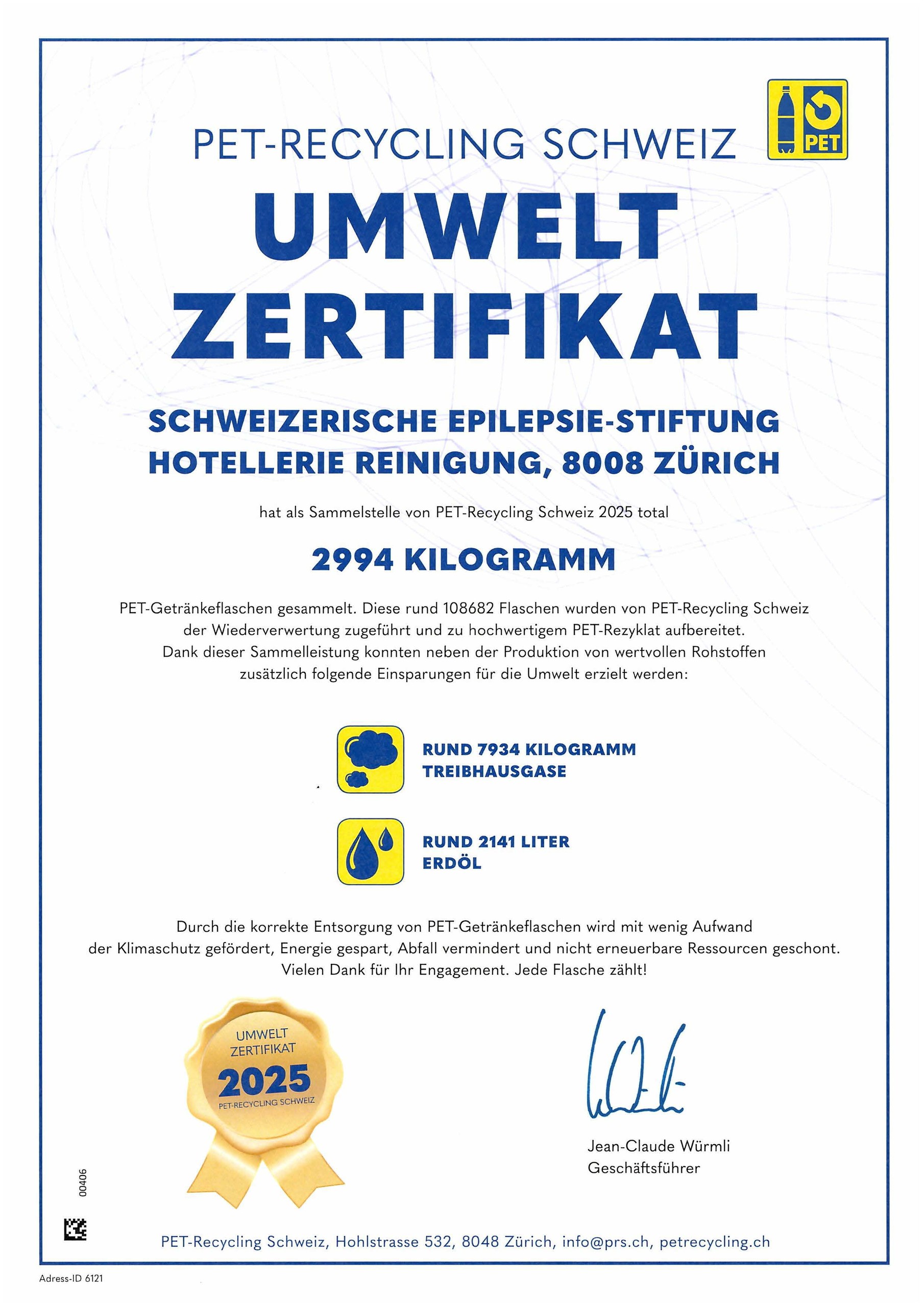PET-Recycling Umweltzertifikat